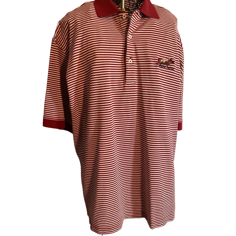 Fairway & Greene Mens Red White Stripe Polo Shirt Golf‎ The Bear Trace Size LG